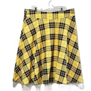 New RETRO UNIQUE VINTAGE YELLOW BLACK PLAID HIGH WAIST SWING SKATER SKIRT  18